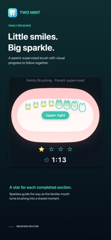 Two Mint App Store screenshot showing parent-supervised family brushing
